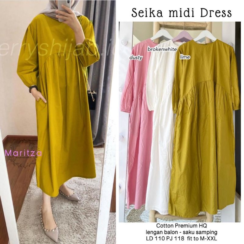 [TERBARU COD] SEIKA MIDI DRESS WANITA BAHAN KATUN RAYON PREMIUM Y&amp;M HIJAB