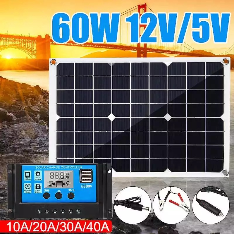 Solar Panel / Solar Cell / Panel Surya 60wp Monocrystalline SOLAR PANEL SURYA PEMBANGKIT LISTRIK TENAGA SURYA（Dengan pengontrol surya 10A）