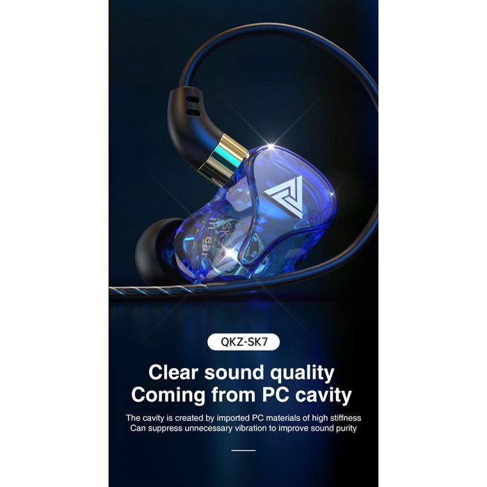 QKZ SK7 IEM Earphone Basshead - with Mic - Dynamic Driver  - Garansi Resmi 6 Bulan