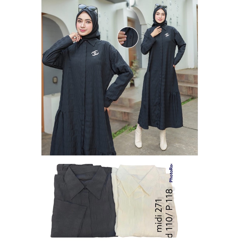 RICHFASHION14- MIDI DESS/KEMEJA MIDI DRESS HITAM PUTIH JUMBO 271