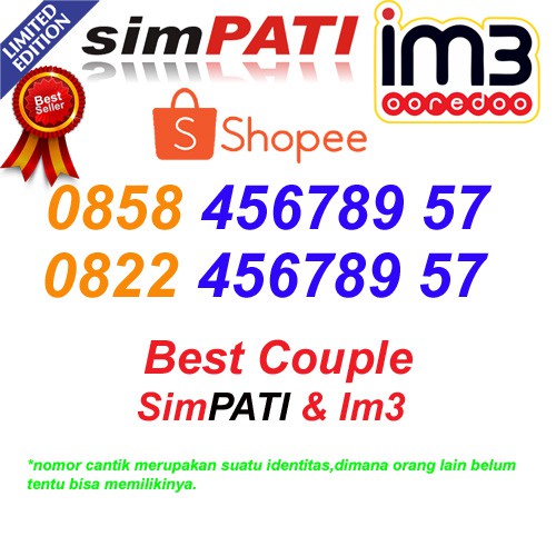 Telkomsel Simpati Indosat im3 Pasangan 0821 + 0858 456789 57 kartu perdana nomor cantik couple