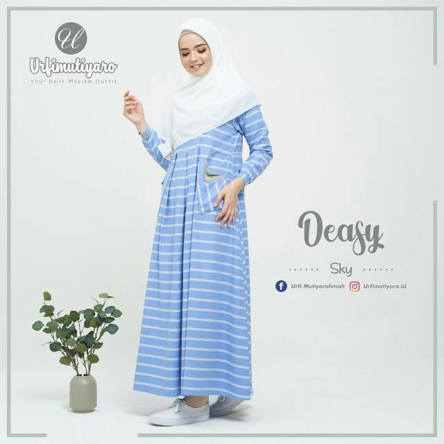 Gamis syar'i soft Denim motif striped Deasy XXL only by Urfimutiyaro