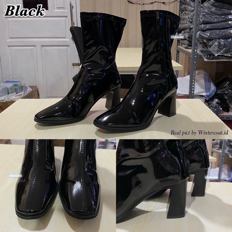 Ankle boots import wanita glossy jessica sepatu boot cewek korea fashionable heels