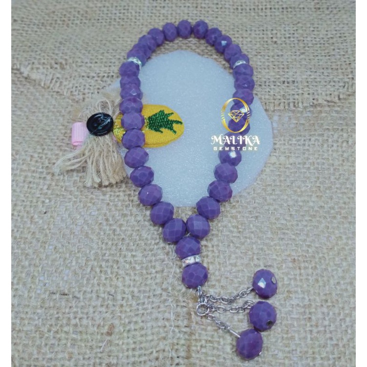 TASBIH BATU KRISTAL CUTTING LAVENDER 33 BUTIR 100% NATURAL