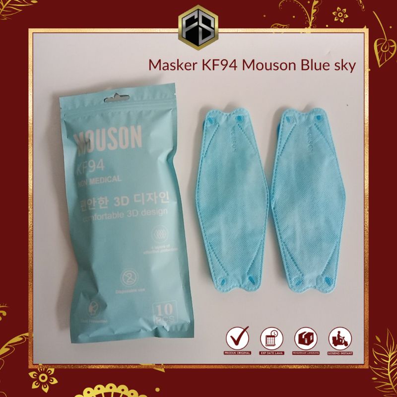 Masker Mouson Kf94 4 Ply Emboss Earloop Kualitas Premium Color Hitam Putih Navy Blue Sky Peach Orang