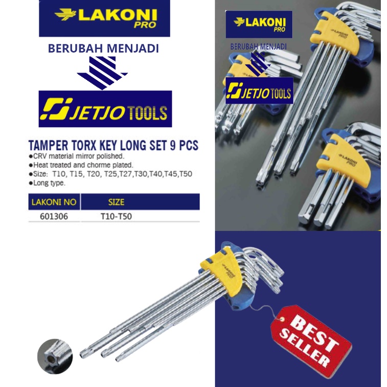 Kunci L set panjang / Tamper Torx Key Long Set 9 pcs LAKONI PRO / JETJO TOOLS 601306