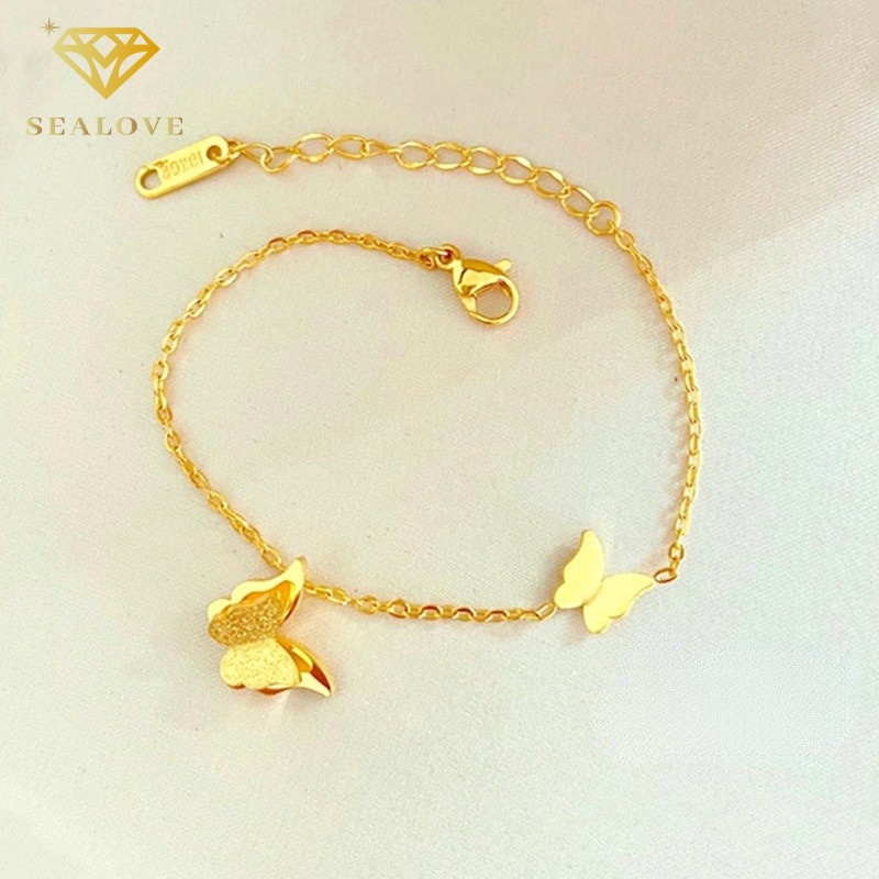 Gelang Titanium Kupu-kupu Wanita Anti Karat dan tidak luntur Emas 18k aksesoris fashion korea