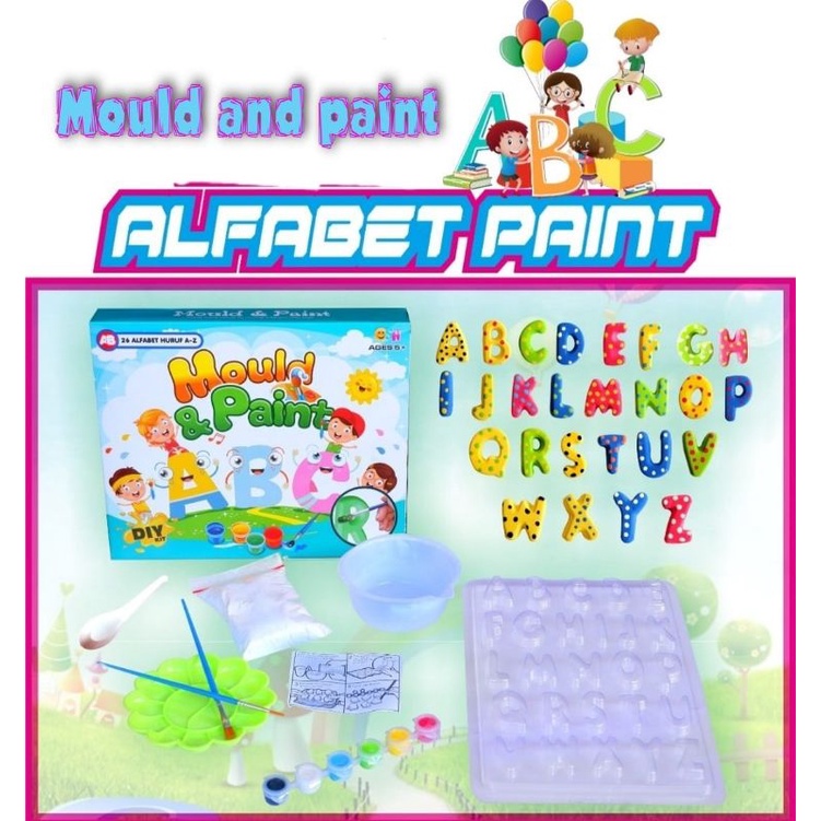 Mould and paint cetakan huruf ABCD Mainan edukasi melukis anak DIY alphabet MEWARNAI GIPSUM HURUF PA