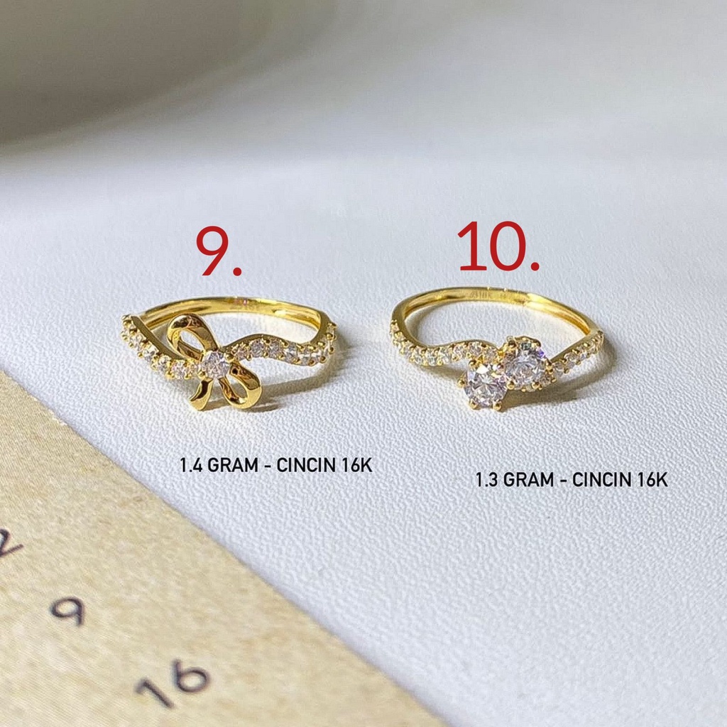 Cincin anak dan dewasa emas asli kadar 700 70 16k pita arrow ribbon korean yunani aesthetic lebar 2 baris ringan 1 2 satu dua gram gr g permata terbaru