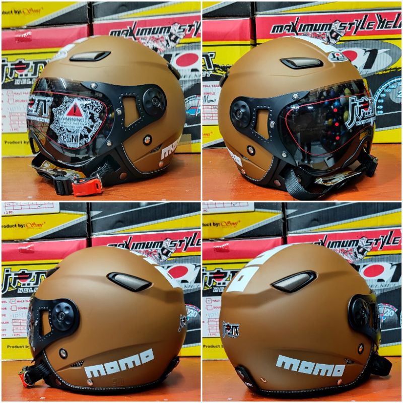 Helm Bogo Retro JPN Momo Pilot Coklat Doff