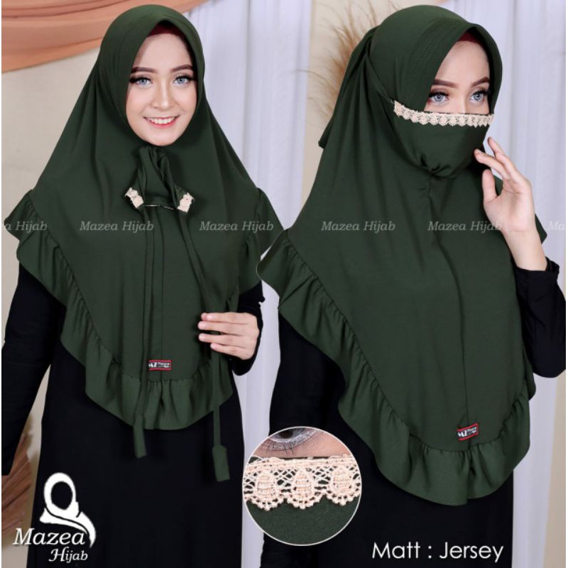 Jilbab Masker Bahan Jersey Renda Original Mazea Hijab
