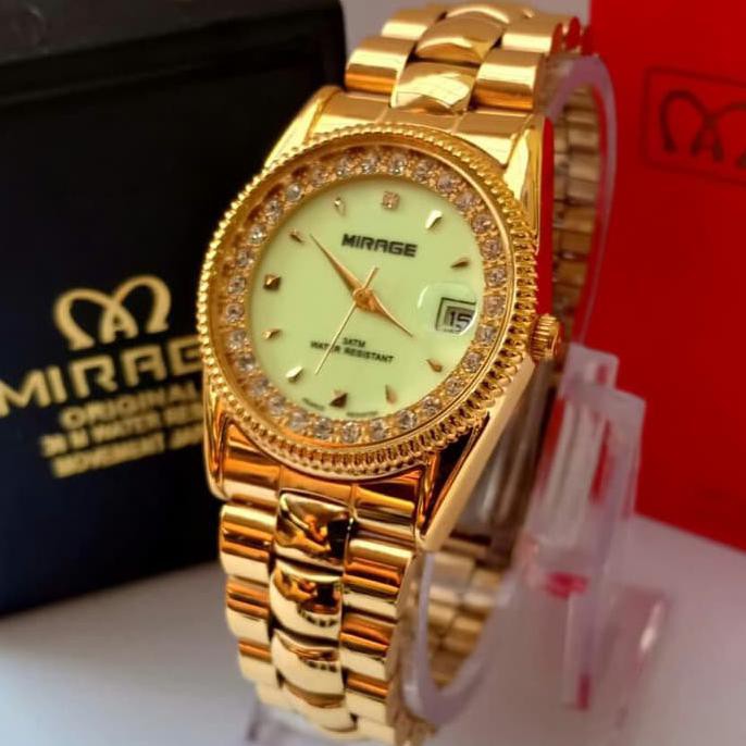 JAM TANGAN MIRAGE 1579 PRIA GOLD WHITE ORIGINAL