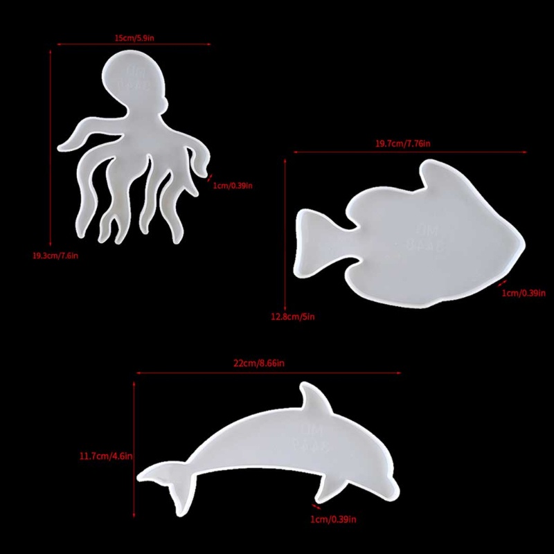 SIY  6Pcs Marine Organism Coaster Silicone Resin Molds Sea Turtle Dolphin Fish Octopus Tea Mat Ocean Coaster Molds Kit Tools