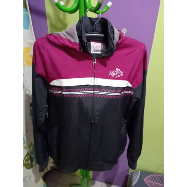 Jaket Missty Hoodie Cewek Parasut XL warma abu combi ungu