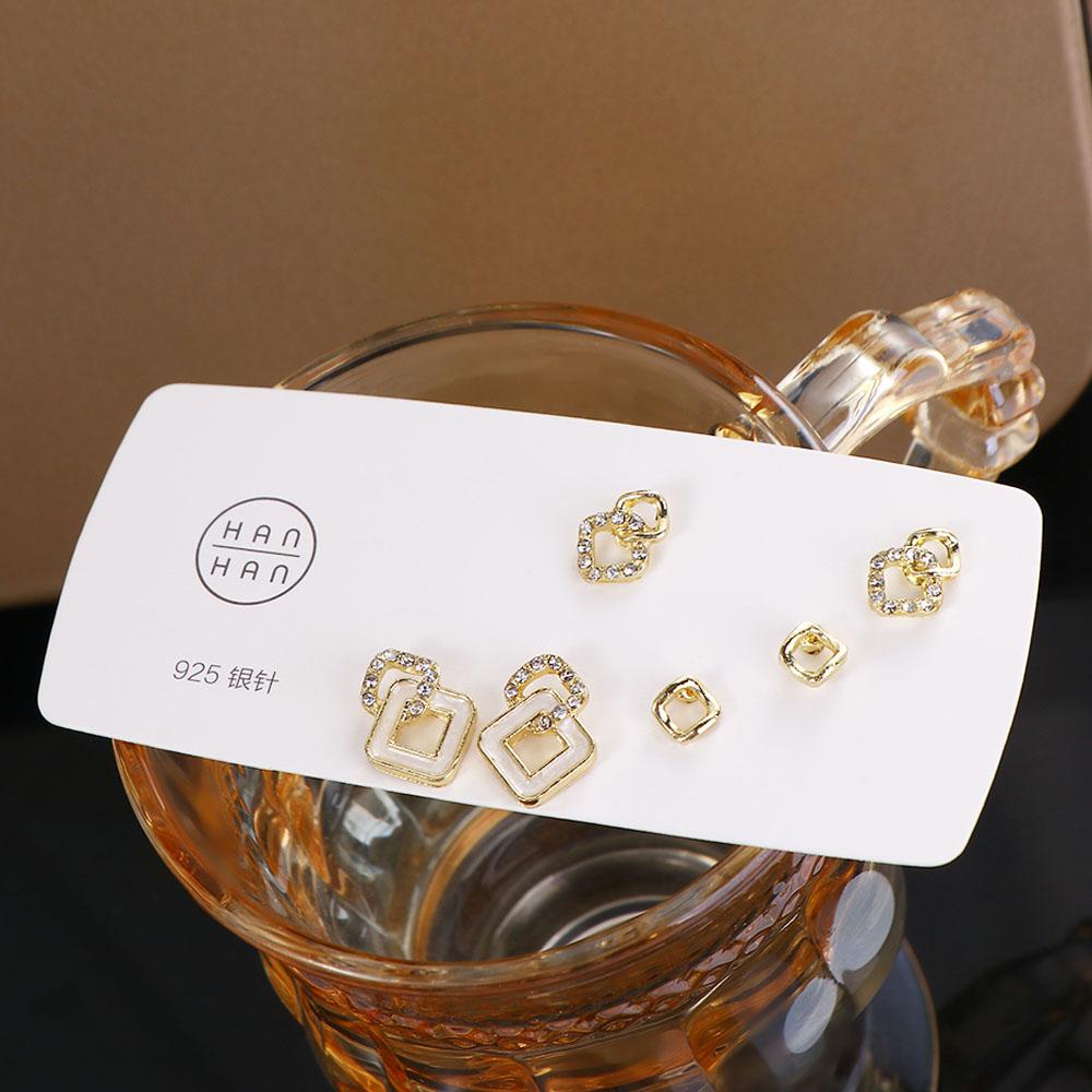 Mxbeauty Women Stud Earrings 6pcs/Set Temperamen Kepribadian Bersinar Berlian Imitasi Gadis Anting Set