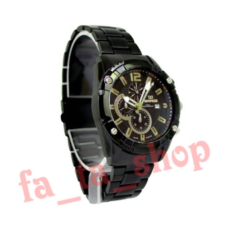 Jam Tangan Mirage Original Rantai Sport Hitam 8714M Tanggal
