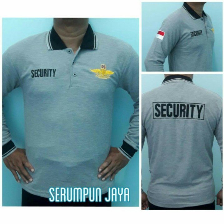 KAOS SECURITY ABU LOGO WINGS PANJANG - KAOS SECURITY - KAOS KERAH SECURITY LOGO WINGS ABU BORDIR