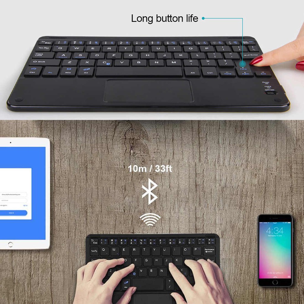 Keyboard wireless Bluetooth 8 inch lengkap dengan mouse touchpad size