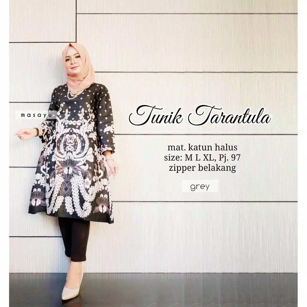 Tunik Tarantula Merak Sogan Modern Midi Dress Casual Kerja Seragam Kantor Muslim