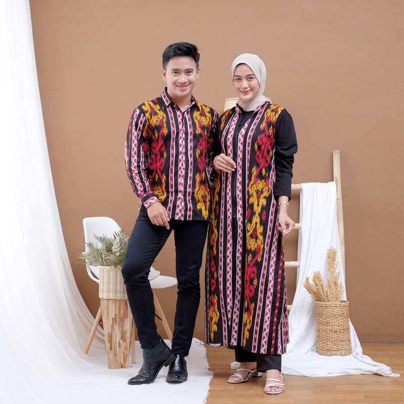 COUPLE LONGCARDY AYAMIA MERAH KEISHAN.ID SET COUPLE BATIK TENUN