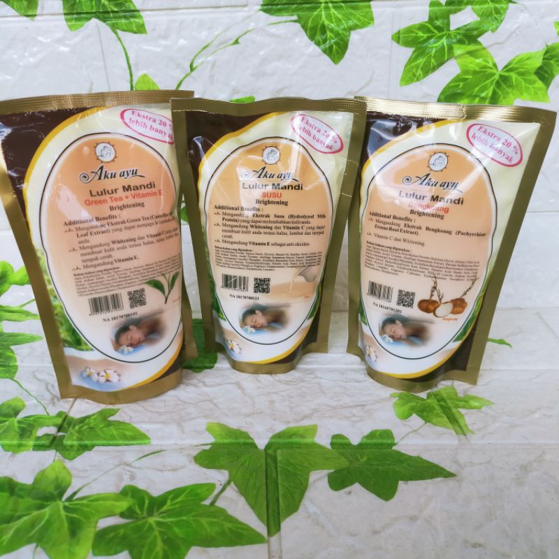 Aku ayu lulur mandi scrub badan 250gr green tea susu bengkoang