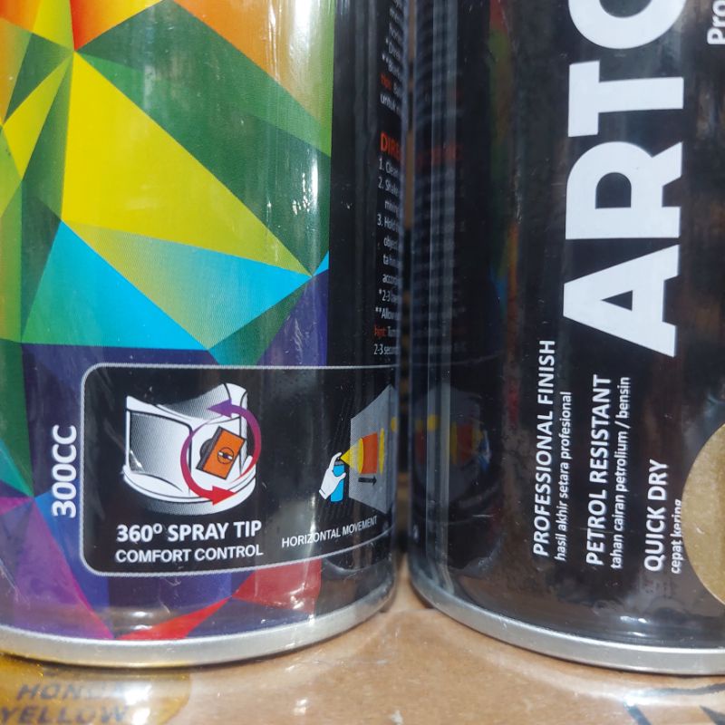 Pilok Pilox Cat Semprot MTR ARTONE Super Gold 999 Gold Metalik 300cc Ukuran Besar Tahan Bensin Semprotan Bisa diputar Miring dan Lurus ( Horizontal dan Vertical)