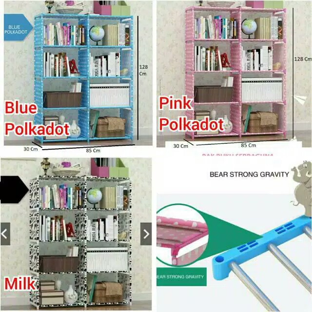 SHENAR RAK BUKU PORTABLE /RAK BUKU BONGKAR PASANG/RAK BUKU / RAK SERBAGUNA / RAK TAS ( RAK BUKU 2X5)