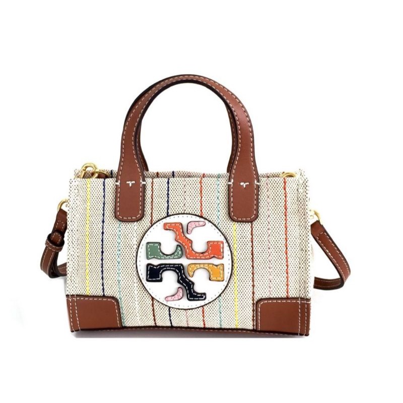Sling Bag wanita Tory Burch Ella Pinstripe Canvas Micro tote