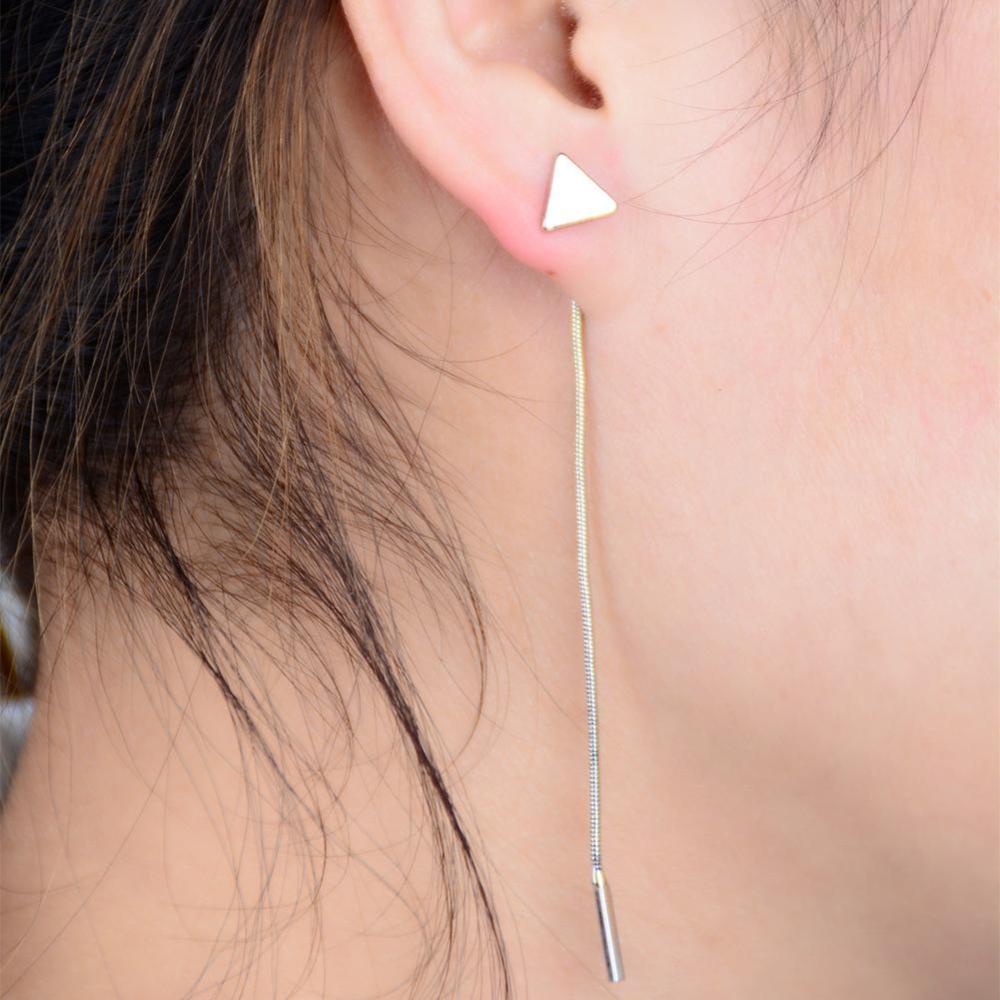 Timekey 1 Pasang Anting Tusuk Gantung Desain Segitigarumbai Gaya Simpleunik Untuk Wanita A4K5