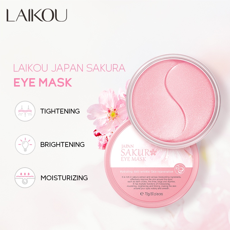 LAIKOU Sakura Eye Mask Memudarkan Kantong Mata Gel Penutup Mata Menghilangkan Lingkaran Hitam Anti Penuaan 50 Pcs