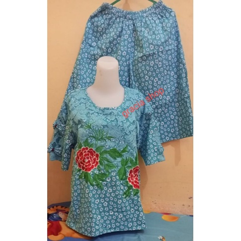 setelan katun mix brokat / stelan katun mix brukat / one set / onset wanita jumbo