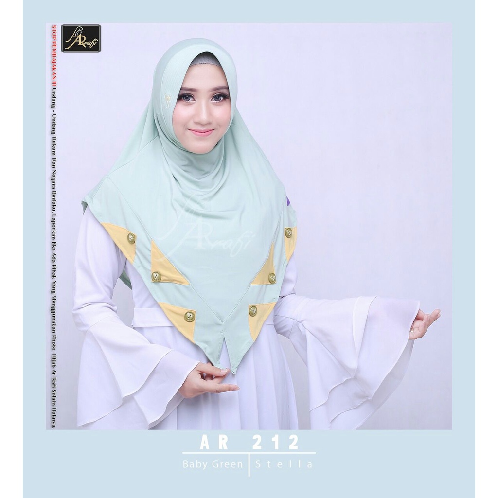 Jilbab Instan Arrafi AR 212 Polos Ped Antem Matt Jersey Stella Aksen Segitiga Dan Kancing Senna Stor