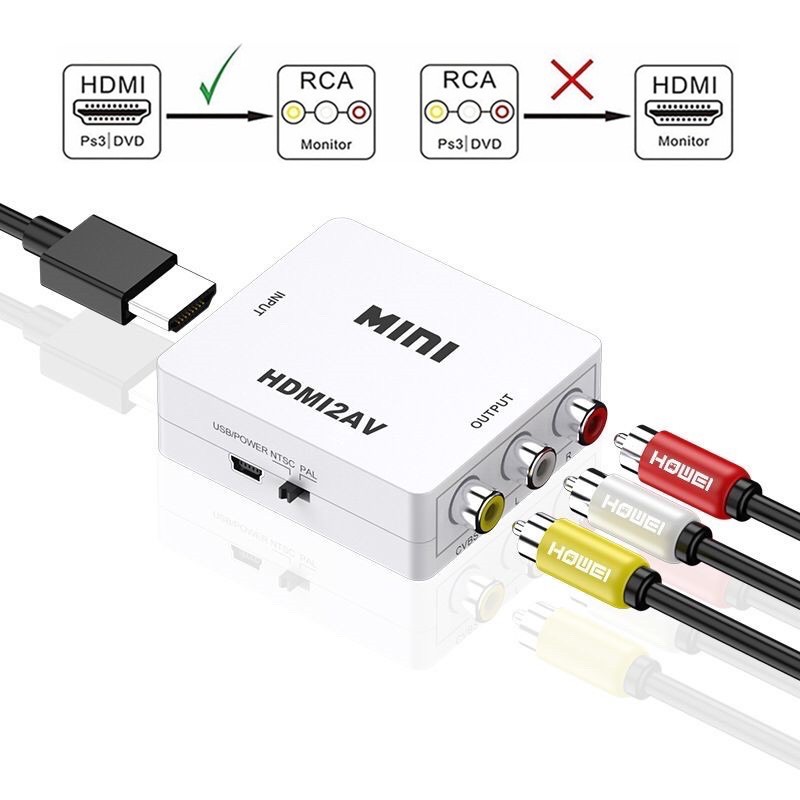 HDTV TO AV (RCA) Converter Adapter Mini Box/ HDmi TO RCA (M)