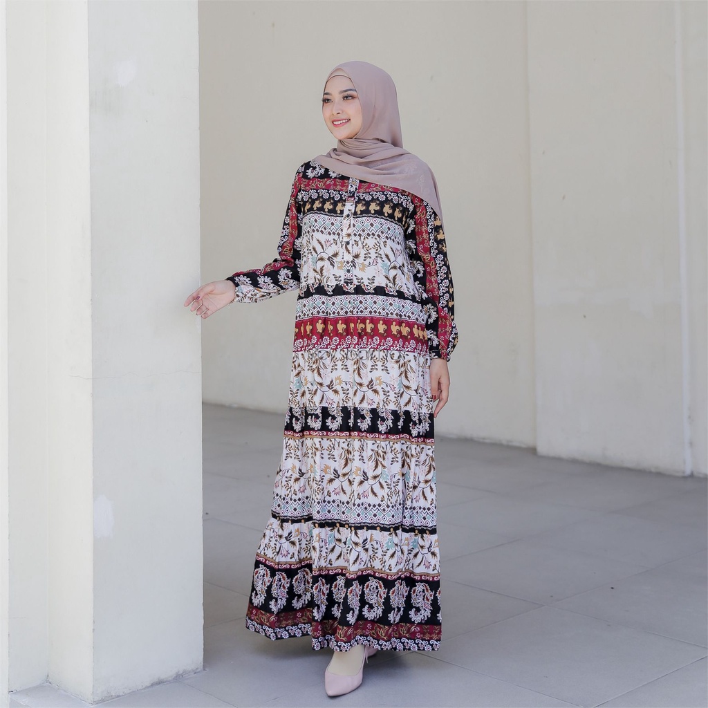 Homey Dress Aluna By Reyscarf Gamis Dewasa Luxury Bahan Rayon Viscose Premium Exclusive Adem Nyaman Dipakai  I  Bisa Cod