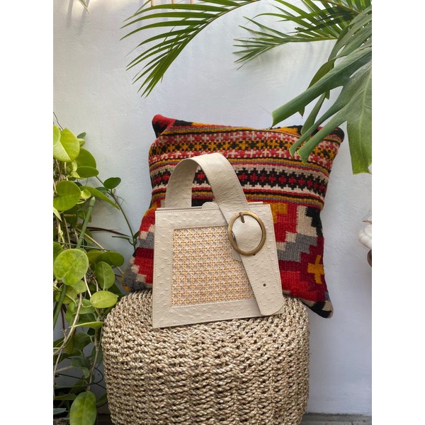 Ostrich Embossed Leather Bag - Tas Rotan Bali - Sling Bag/ Top Handle Bag /