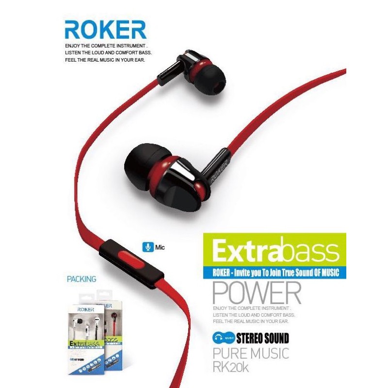 PROMO HANDSFREE ROKER RK20K EARPHONE EXTRABASS RK-20K