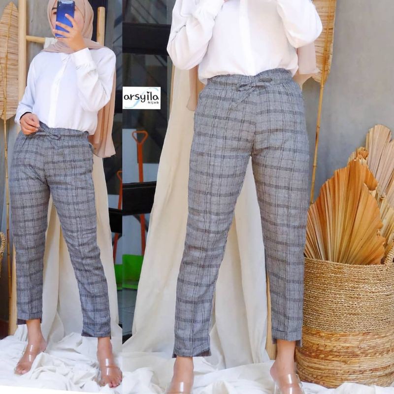 Celana Pants Panjang Cewek/Wanita | Celana Kotak-Kotak Cewek | Square Pants woman