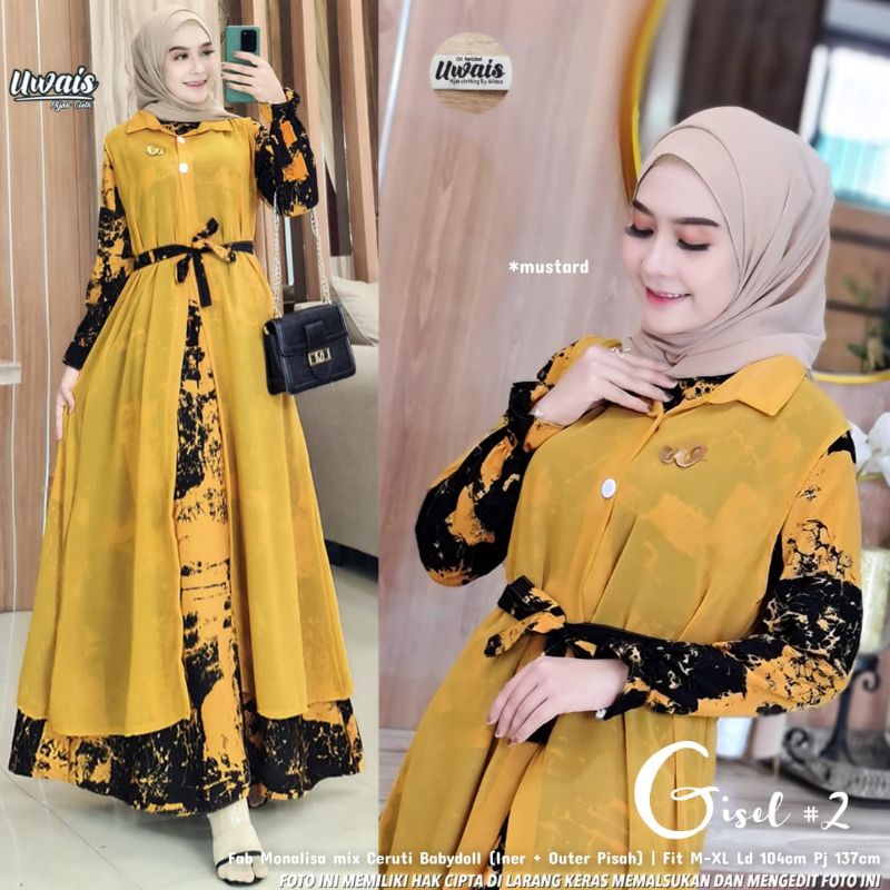 Uwais Gisel 2/3 Maxy | gamis monalisa mix ceruti gisel 2/3 dress ori by uwais