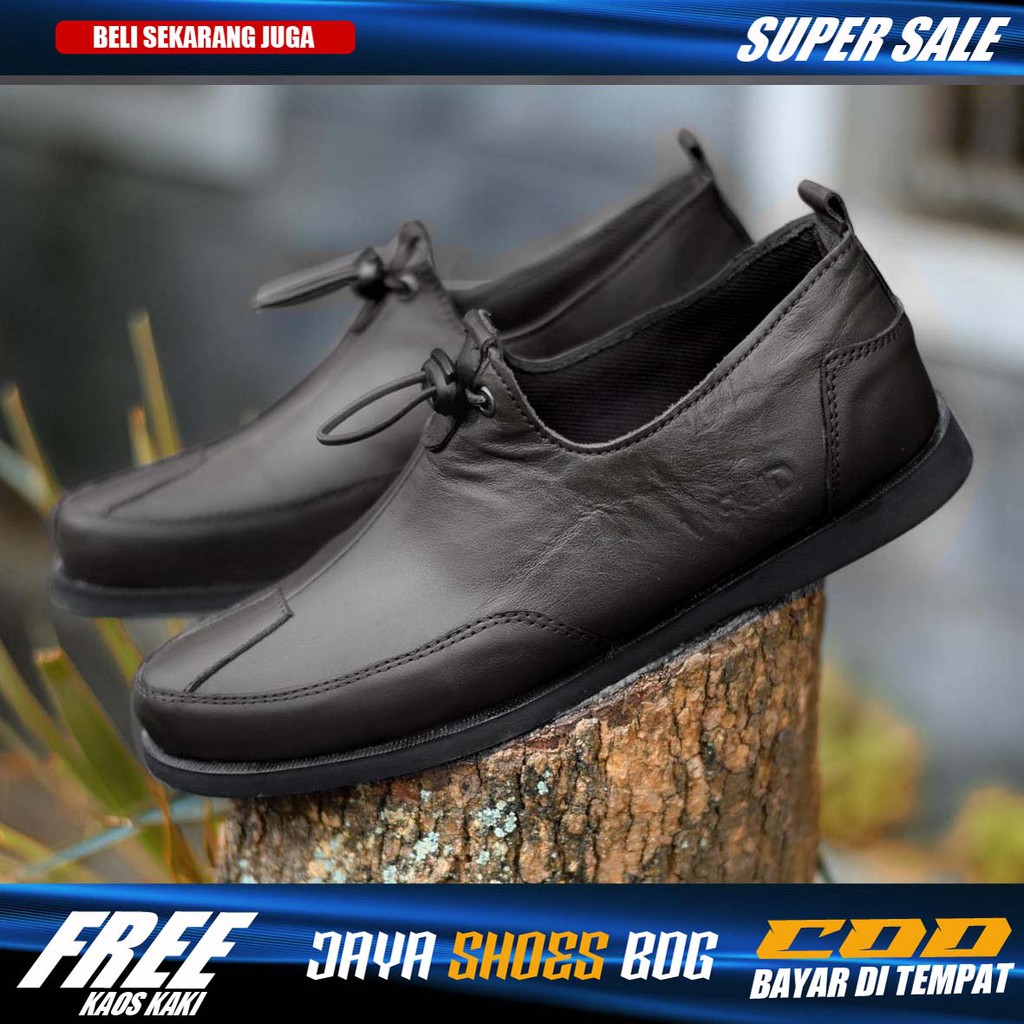 Sepatu Casual Slip On Pria Hitam Kerja Original Kulit AslI Fashion Selop Santai Kondangan Pesta