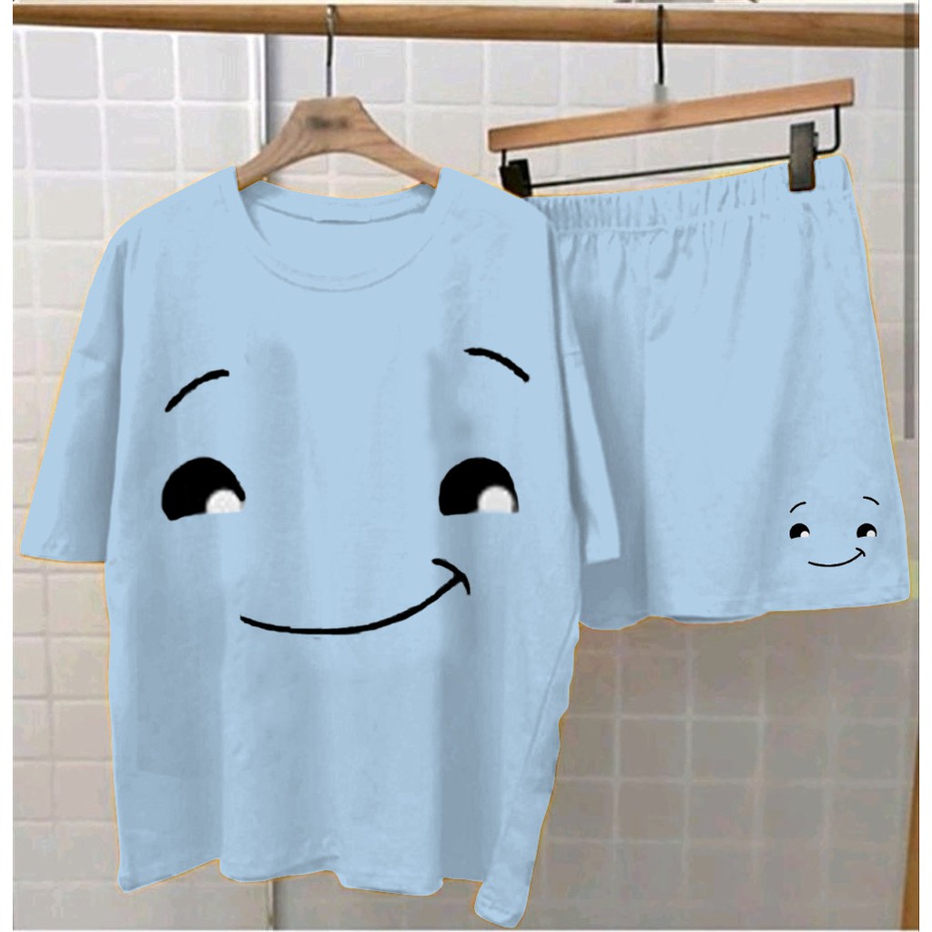 setelan smile wink  imut emoticon muat sampai 62kg setelan pakaian wanita