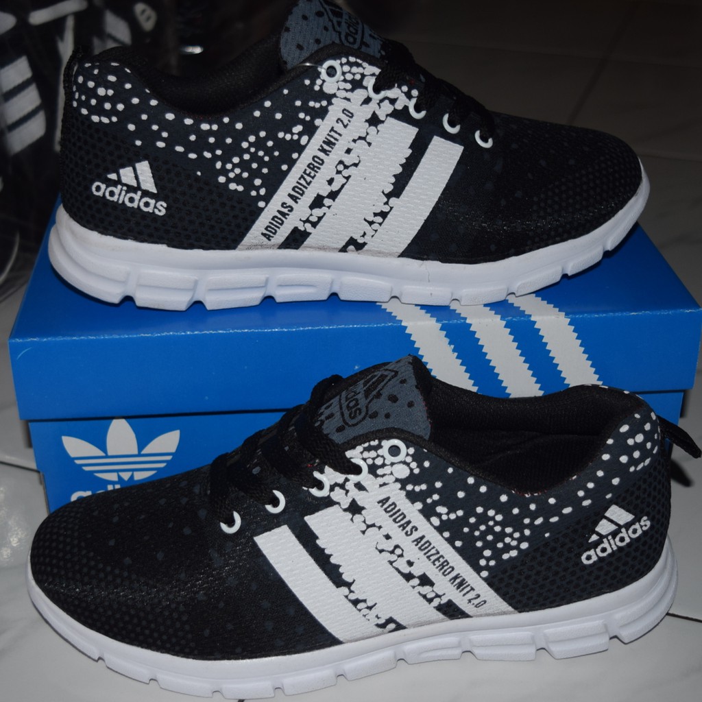 TANPA BOX SIZE 39 SEPATU ADIDAS RUNNING PRIA / ADIDAS ADIZERO KNIT 2.0 / HITAM PUTIH