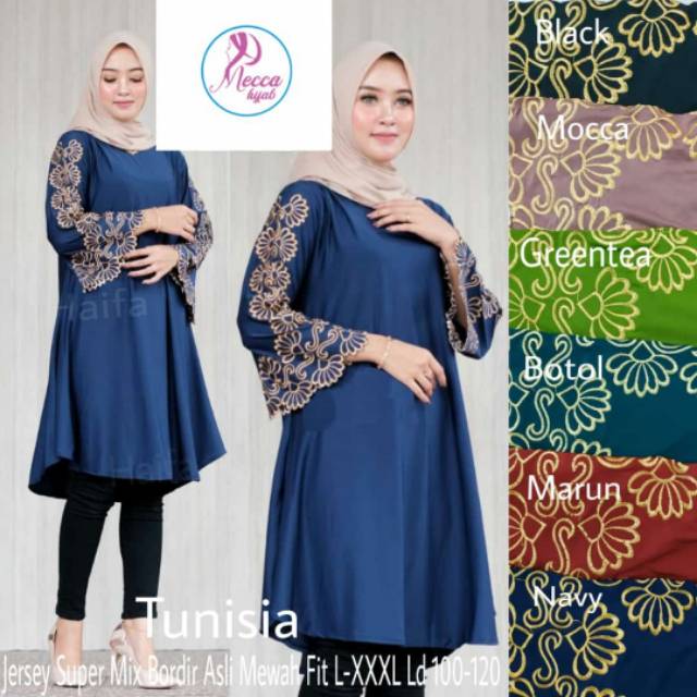 Tunik tunisia bahan  jersey bordir super jumbo ld 120