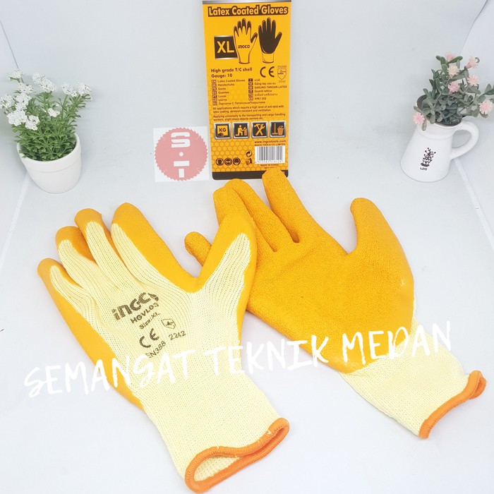 SARUNG TANGAN LATEX COATED GLOVES TEBAL KERJA KUNING 10 ...