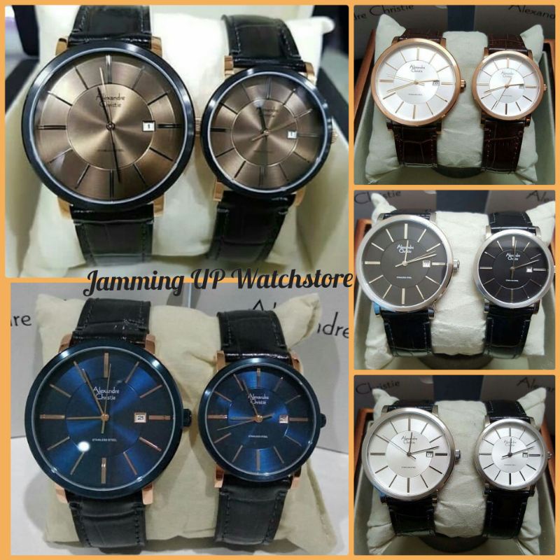 Jam Tangan Couple Alexander Christie Original Ac 8344 Tali Kulit Garansi Resmi Alexandre Christie