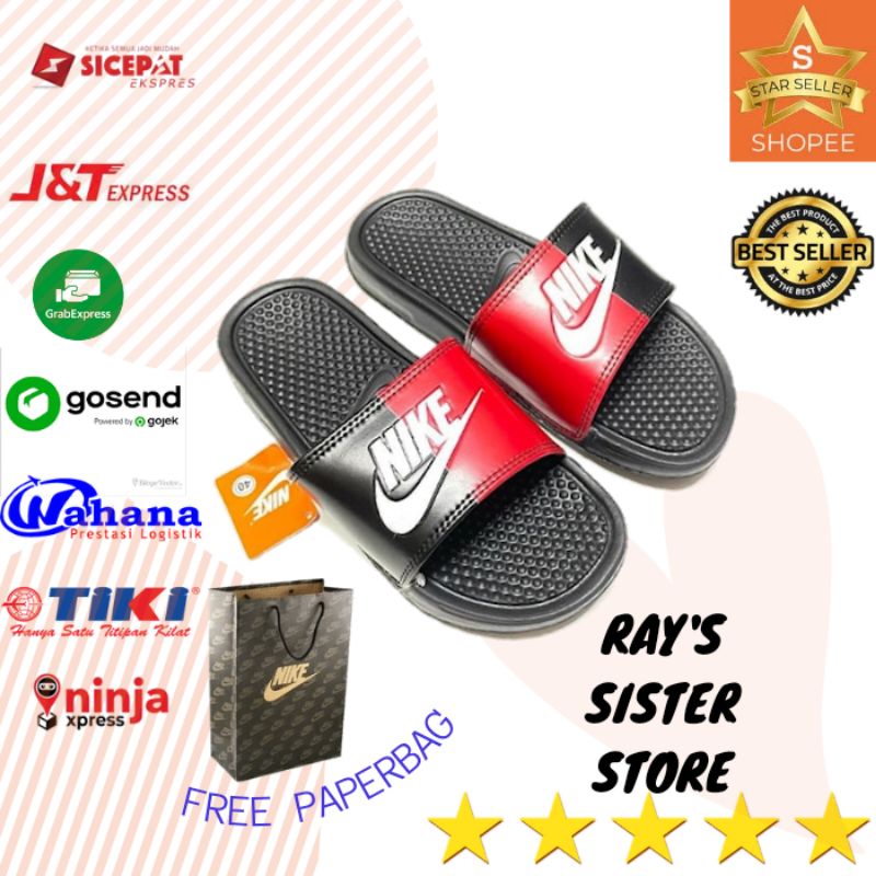 Sandal sendal pria selop slop karet slide flip flop murah nike merah