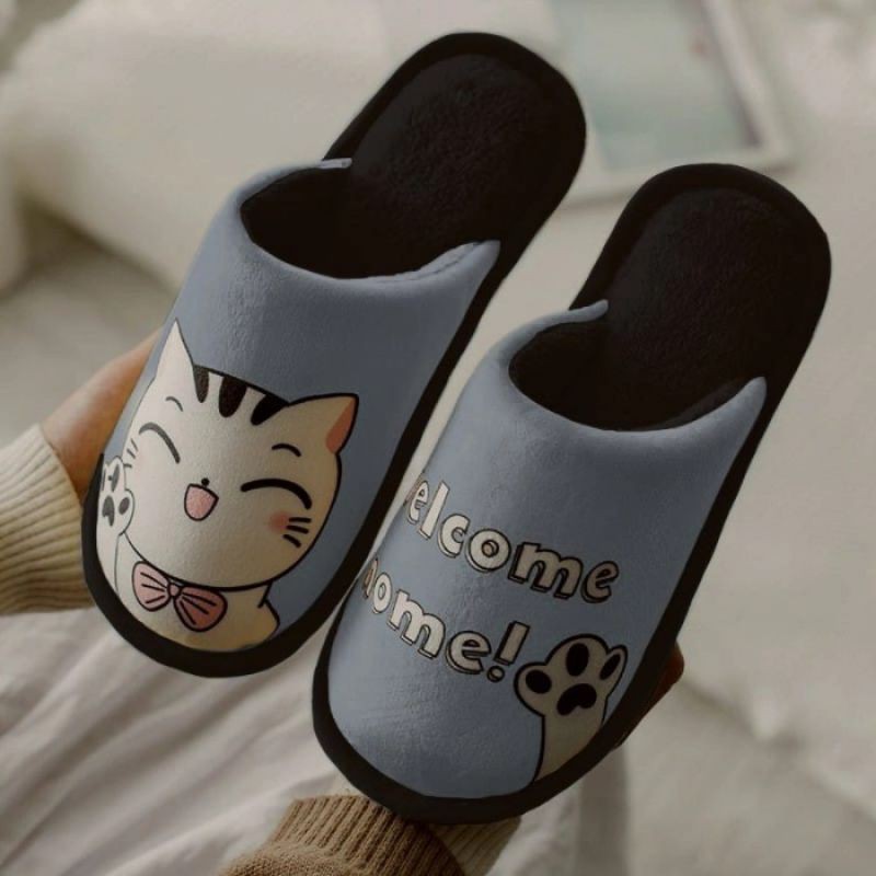 Sandal Rumah Hotel Empuk Nyaman Indoor Halus Motif Kucing lucu Garis Slipper