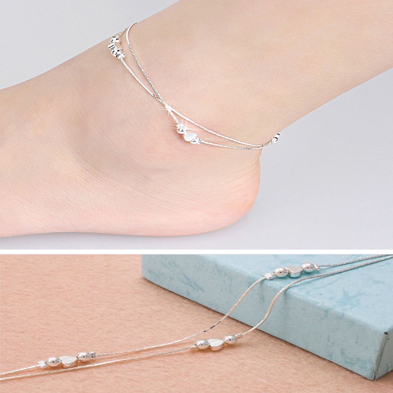 Gelang Kaki Rantai Lapis Silver 925 Dengan Liontin Hati Untuk Wanita