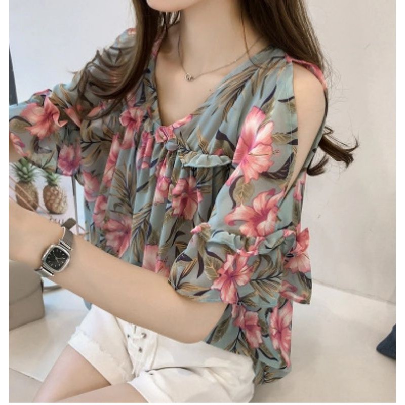 BL823 • Floral Blouse Import Atasan Off Shoulder • Fashion Wanita