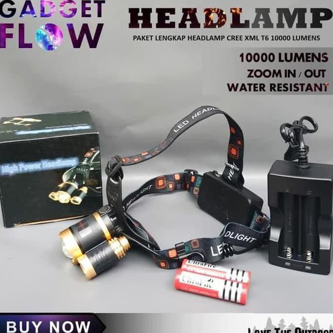 Senter Kepala Headlamp Waterproof Led T6 10000 Lumen ( Super Terang )