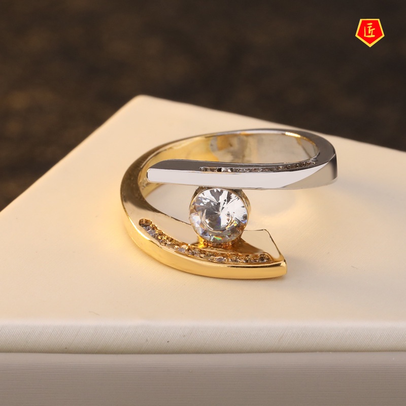 [Ready Stock]Gold Color Separation Diamond-Studded Ring Personality Fashion